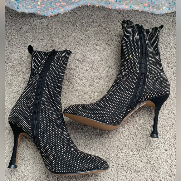 NWT ASOS Rhinestone embellished Short boots Black high heel sz 6 - Picture 5 of 7